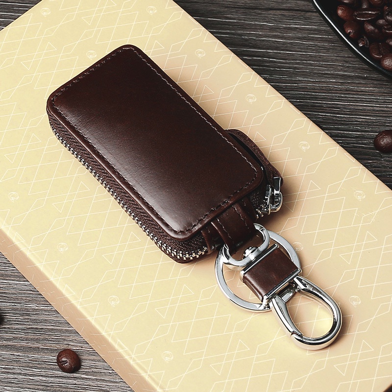 Leather Mens Car Key Holder Zipper Bags Keys Smart Housekeeper Mini Small Organizer Cases