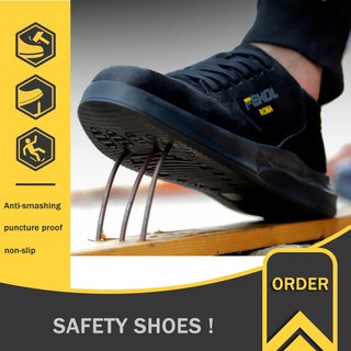 ราคาSafety shoes รองเท้าเซฟตี้ หนังแท้ หัวเหล็ก ระบายอากาศดี พื้นยางกันลื่น หัวเหล็ก พื้นเสริมแผ่นเหล็ก NO.8/BL