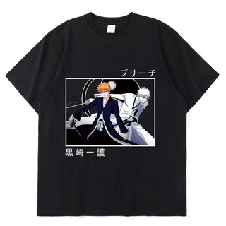 เสื้อยืดโอเวอร์ไซส์เสื้อยืดแขนสั้น ผ้าฝ้ายแท้ พิมพ์ลายอนิเมะ Ichigo Kurosaki แฟชั่นฤดูร้อน สไตล์ญี่ปุ่น สําหรับผู้ชาย แล