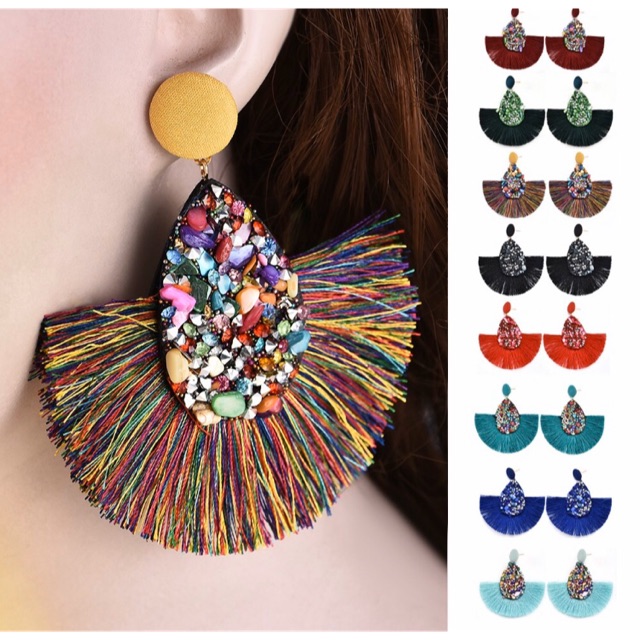 Boho ต่างหูสีพู่ใหญ่ 1311
