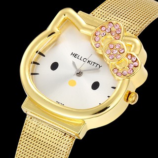 นาฬิกา Hello Kitty สีทองและสีเงินเหล็ก นาฬิกาควอตซ์