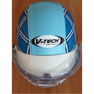 หมวกกันน็อคครึ่งใบ เลดี้ มอกใหม่ (หนังลาย) vtech สีฟ้า