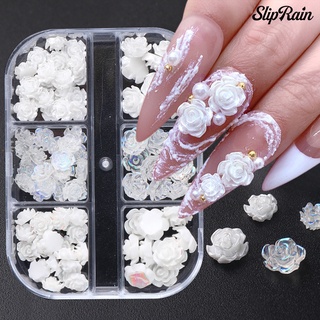 [New]♥1 Box Nail Ornament Shape Non-Fading Mini Resin Camellia White Stones Art Decorations Female