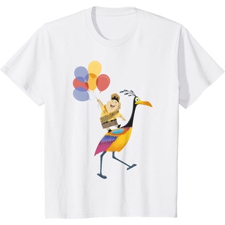 เสื้อยืดผ้าฝ้ายพรีเมี่ยม เสื้อยืด พิมพ์ลายกราฟิก Disney Pixar Up Russell Balloons On Kevin