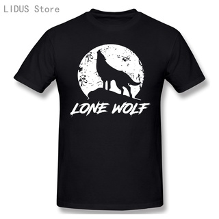 เสื้อยืดลําลอง ผ้าฝ้าย 100% แขนสั้น คอกลม พิมพ์ลาย Howling Lone Wolf On Moon สําหรับผู้ชาย LHZYS-5XL