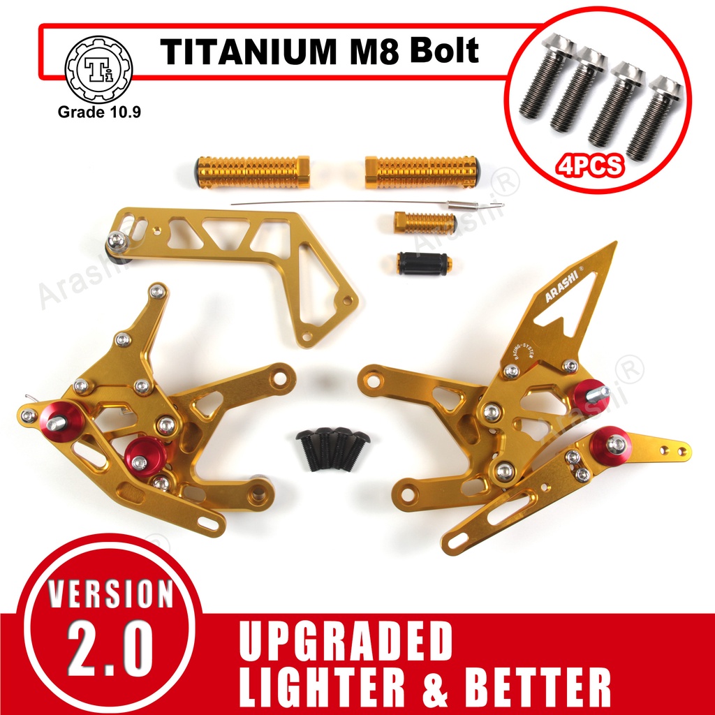 Arashi QS YZF R1 R1M R1S RN32 2015-2023 รถจักรยานยนต์ CNC ปรับ Rearset เท้าเท้าหมุด & M8 ไทเทเนียม B