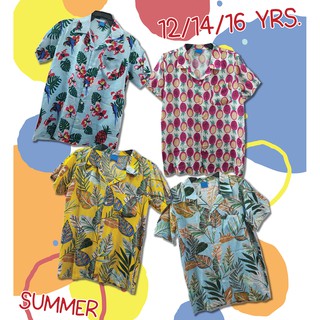 เสื้อฮาวายผ้าสปันพิมพ์ลาย Summer มีหลายสีหลายลาย เด็ก12/14/16 ราคาถูกสวมใส่สบาย 60 บาท