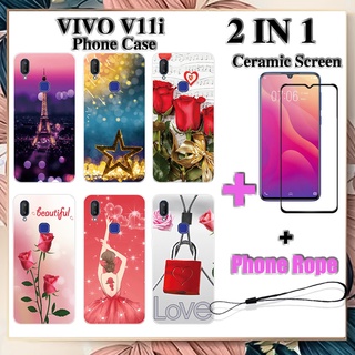 2 IN 1 เคสโทรศัพท์ VIVO V11i พร้อมกระจกนิรภัยกันรอยเซรามิกหน้าจอโค้งฟิล์มนิรภัยโรแมนติก