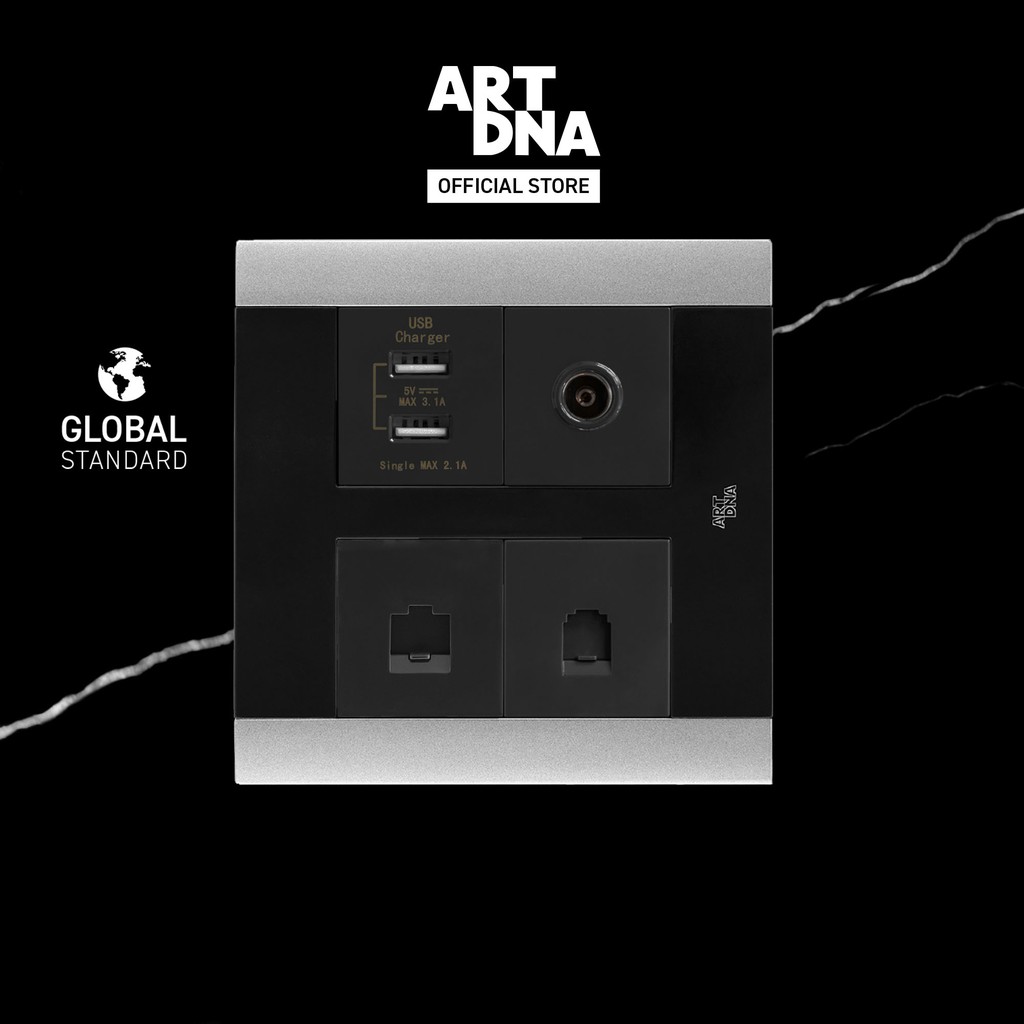 ARTDNA รุ่น A88 USB +TV +Computer+Telephone Socket Size M สีซิลเวอร์ ปลั๊กไฟโมเดิร์น ปลั๊กไฟสวยๆ สวิ