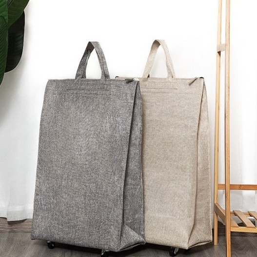 กระเป๋าถุงผ้าล้อลาก travel bag กระเป๋าถุงผ้าสังเคราะห์ด้านบนมีซิบรูด + หูหิ้วเย็บติดกระเป๋าสีพื้นเรียบ