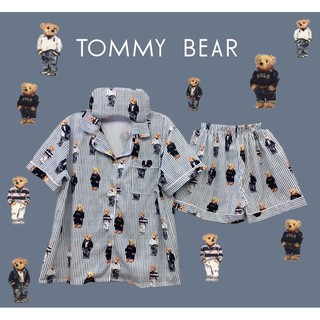 ชุดนอน Tommy bear สุดน่ารัก สไตล์เกาหลี เนื้อผ้าโพลีเอสเตอร์ แบบสั้น และยาว พร้อมส่ง