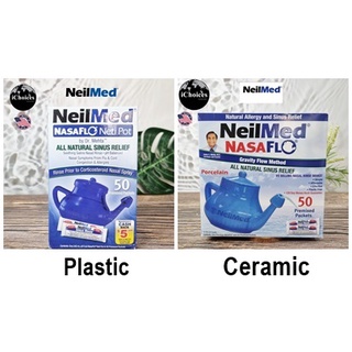 อุปกรณ์ล้างจมูก NeilMed® Nasaflo Unbreakable Neti Pot All Natural Sinus Relief Includes 50 Premixed Packets ไซ นัส