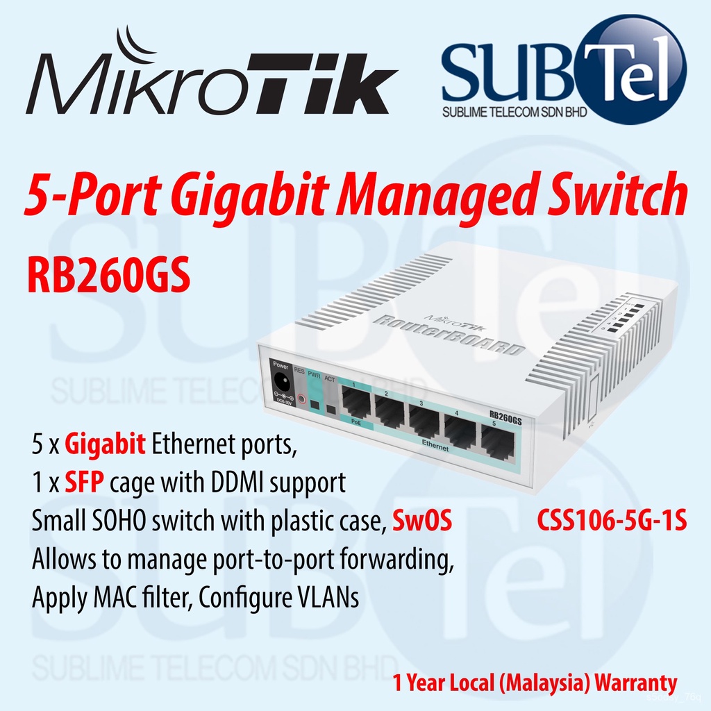 Mikrotik RB260GSP 5 Gigabit Ethernet Ports and One SFP Cage 