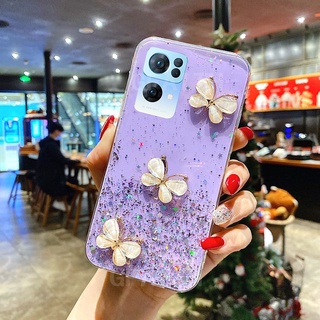 In Stock เคส OPPO Reno7 Pro 5G China New Bling Clear Starry Sky Three Cute Butterfly Soft Case Cover Reno7Pro เคสโทรศัพท์