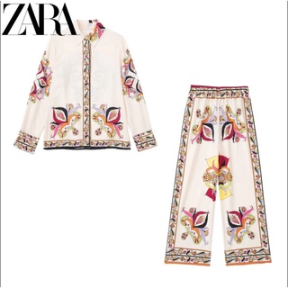 Zara เสื้อเชิ้ตแนวตั้ง พิมพ์ลายชนเผ่า และกางเกงขากว้าง แฟชั่นฤดูร้อน 8262259 7937099