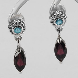 ต่างหูชุบทองคำขาว แบบห่วงติดหู(Dangle)โรโดไลท์(Rhodolite),สวิสบลูโทพา(Swiss Blue Topaz): มณีธาราMT Jewelry (ge310)