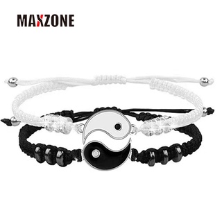 Maxzone สร้อยข้อมือ สร้อยคอ สายโซ่ถัก จี้อัลลอย หยินหยาง ปรับได้ สําหรับคู่รัก