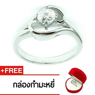 Royal Crown Jewelry Stainless Steel 316L แหวนประดับเพชร CZ ขาว อย่างดี รุ่น The best 3009 (สี Silver)