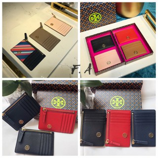 F.A ว่าแท้100% tory burch Small Card Holder GEORGIA TOP-ZIP CAR Ladys Hand Purse Contrasting Color Card Holder 8838