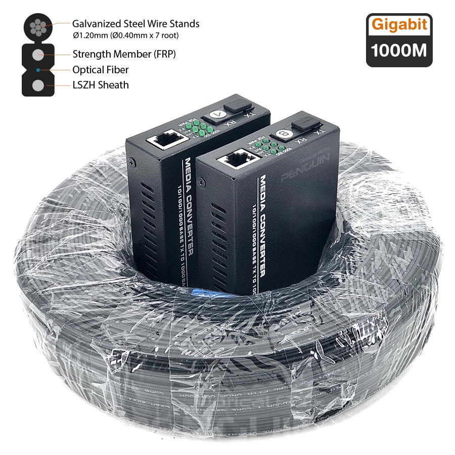 ชุดสายไฟเบอร์ออฟติกพร้อม GIGABIT WDM MEDIA CONVERTER (10/100/1000) เลือกความยาว