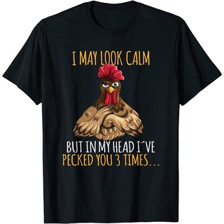 เสื้อยืดคอกลมเสื้อยืด พิมพ์ลาย I May Look Calm But In My Head I Pecked You 3 Times สําหรับผู้ชายS-5XL