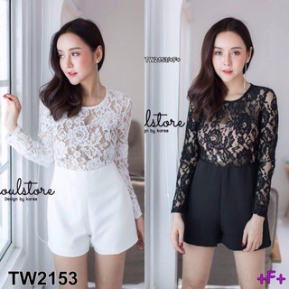 👗Pfashion [ส่งไว!!🚛] P2153 New Jumpsuit ขาสั้นลูกไม้ New Lace Short Jumpsuit