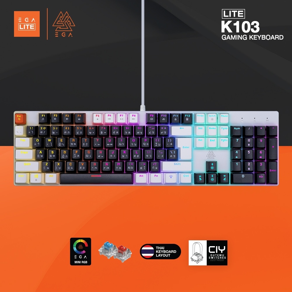 คีย์บอร์ด EGA K103 Lite Gaming Keyboard Mechanical Switch คีย์บอร์ดแมคคานิคอล คีย์บอร์ดเกมมิ่ง ไฟ RGB ประกันศูนย์ 1 ปี