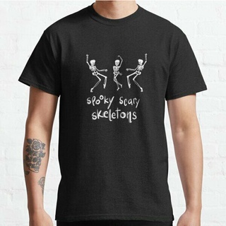 เสื้อยืดผ้าฝ้าย พิมพ์ลายโครงกระดูกน่ากลัว สีดํา สําหรับผู้ใหญ่001013 Kbfmdp34fklnmg28