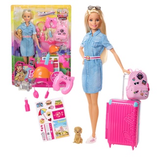 Barbie Doll and Travel Set with Puppy Luggage &amp; 10+ Accessories FWV25