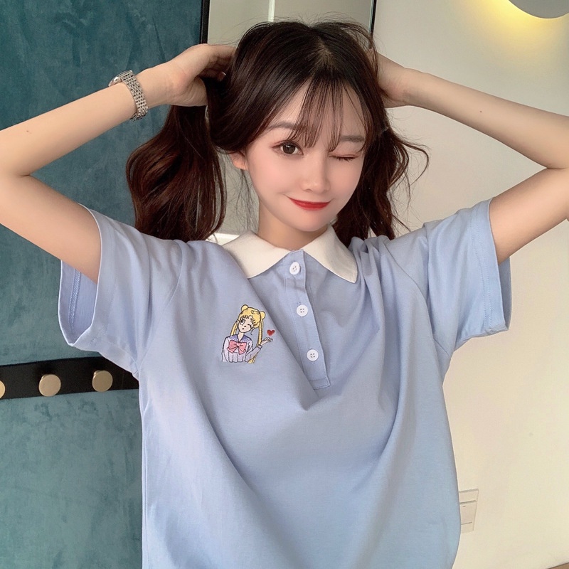 ️ WT055 เสื้อยืดโปโลปักลาย Manga Bishojo