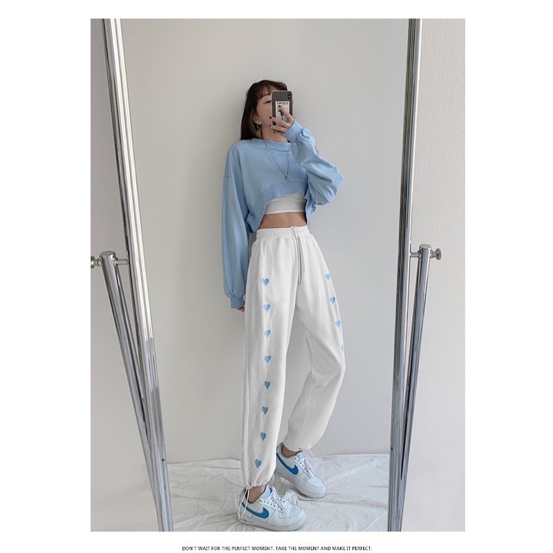 ✤﹍1LDK✨พร้อมส่ง✨กางเกงวอร์มขายาว แถบข้างเป็นลายรูปหัวใจ (K88)