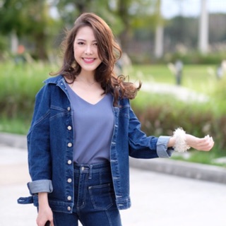 MissJack Dark Blue เสื้อแจ็คเก็ตยีนส์ทรง Oversize