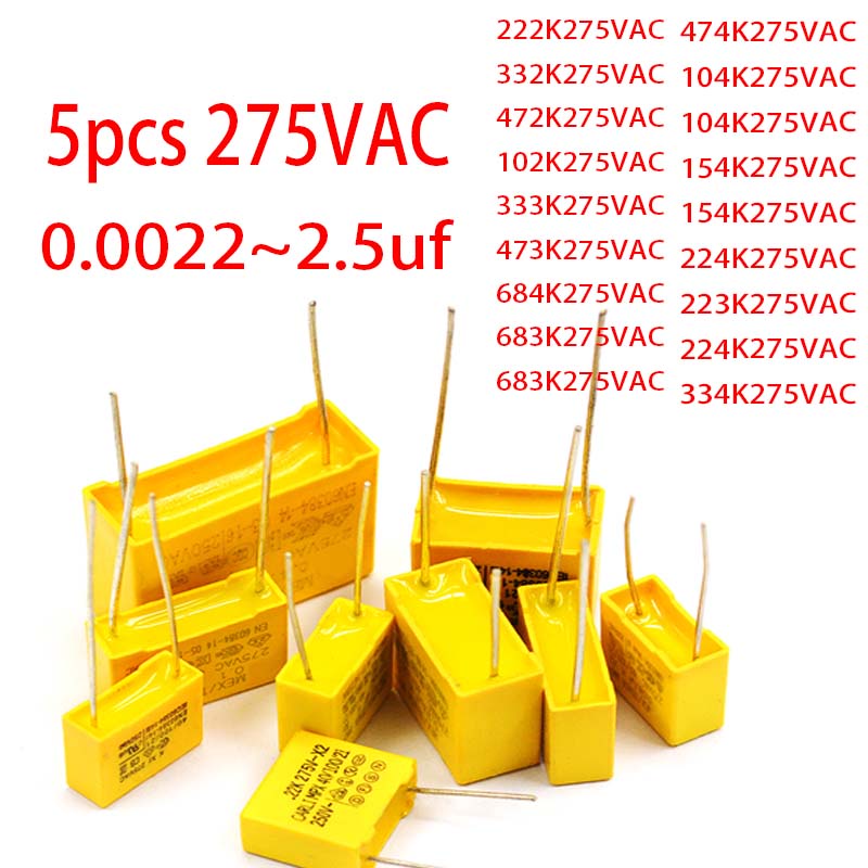 5 ชิ้น/ล็อต 275VAC MKP ความปลอดภัย Capacitor MKP-X2 สีเหลือง Correction Capacitor Anti-Interfirence 