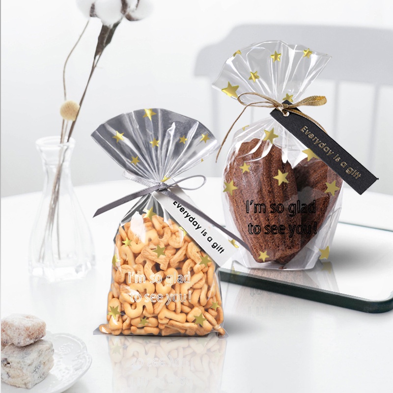 Bakery D'VER ❤️ ถุงแก้วใส่ขนมคุกกี้ขยายก้นลายดอกเดซี่  มาพร้อมลวดผูกถุง