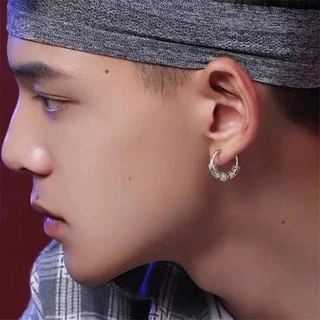 เครื่องประดับ ต่างหูสตั๊ด สเตนเลส ทรงกลม ลายมังกร สไตล์พังก์ร็อค ฮิปฮอป สําหรับผู้ชาย