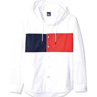 Tommy Hilfiger❤️💙long sleeve hoodie shirt เสื้อเชิ้ตมีฮู้ดตรงฮู้ดกันฝน