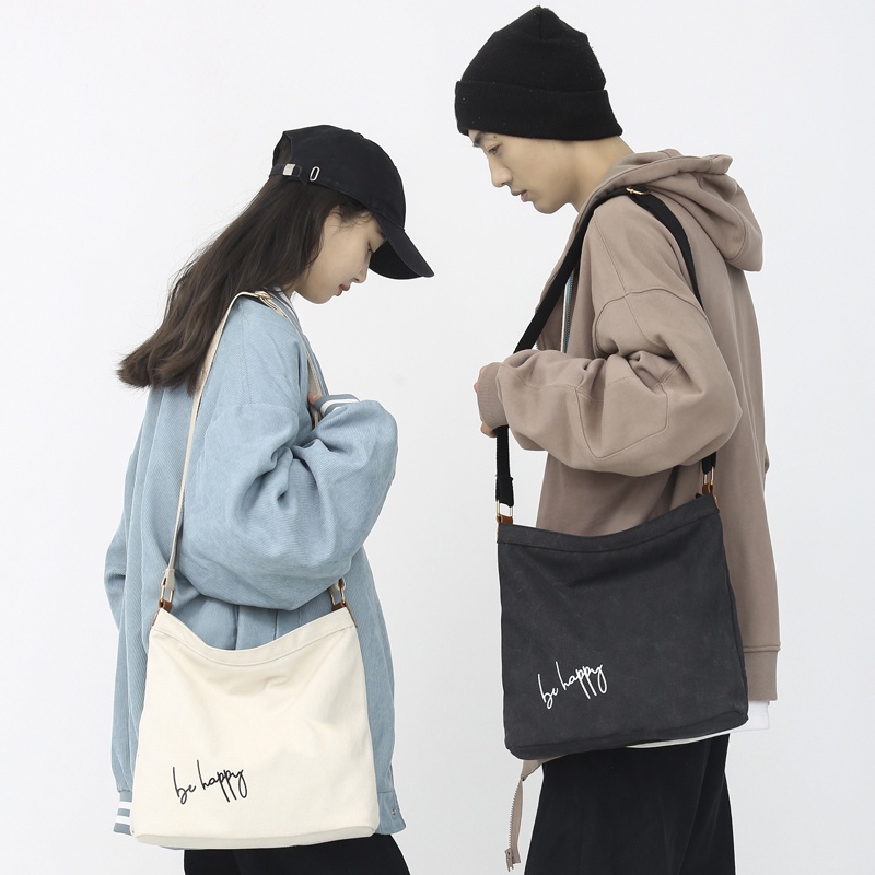 2022 Casual Ulzzang Sling Bag For Women Large Capacity Canvas Bag Men College Student Tote Bag