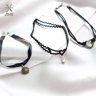 【JIHE】โช้คเกอร์ โซ่ไหปลาร้า สีดํา เครื่องประดับแฟชั่น เรียบง่าย