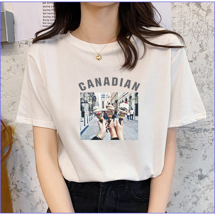 POOHPAND เสื้อยืดแฟชั่น หญิง-ชาย T-Shirt แนวสตรีท สไตล์เกาหลี พิมพ์ลายดิจิตอล สวมใส่สบาย Canadian #8024