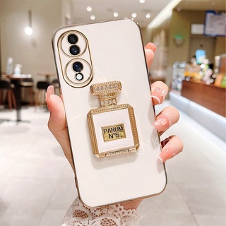 ใหม่ เคสโทรศัพท์มือถือ ชุบไฟฟ้า ขอบตรง ลายน้ําหอม พร้อมที่ตั้งวาง หรูหรา สําหรับ Huawei HONOR 90 Lite 70 Lite 5G Honor90 Honor70Lite 90Lite