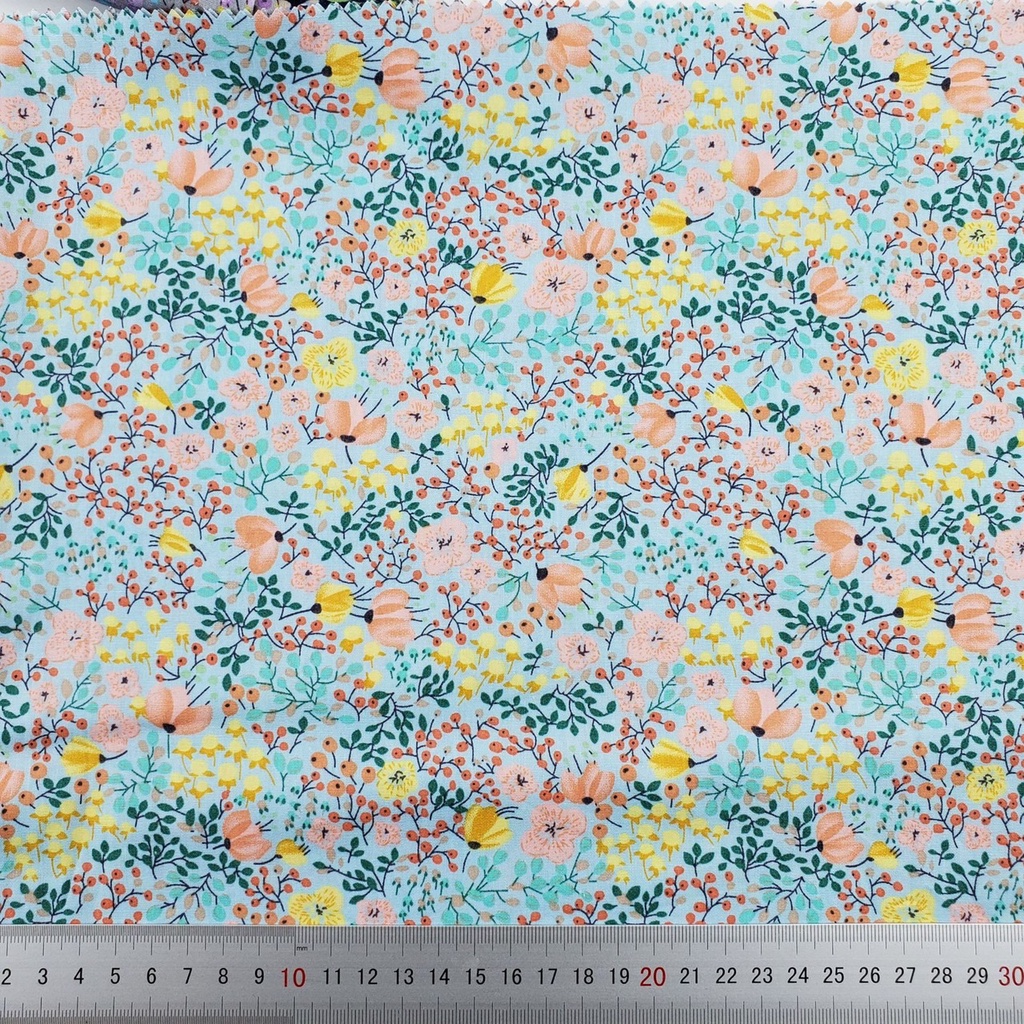 ผ้าคอตตอน poplin พิมพ์ลายดอกไม้ ลายกระต่าย ข้าวปั้น