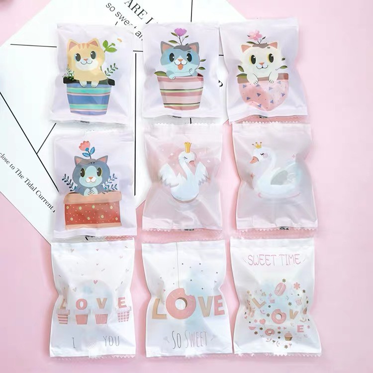 (ชุด E) ถุงซีล​ 7*10 cm.​ ถุงคุ๊กกี้ใส่ขนม พิมพ์ลายน่ารัก 95-100ใบ/pack