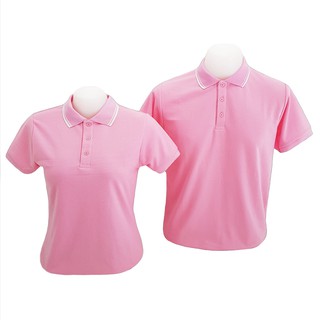 เสื้อโปโล​ คอปก สีชมพู ขลิบขาว