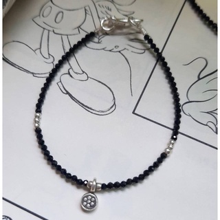 zzzilver สร้อยข้อมือเม็อเงินแท้+Black Spinel