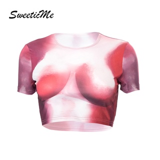 Sweeticme ใหม่ เสื้อยืดเอวลอย พิมพ์ลาย เซ็กซี่ สําหรับผู้หญิง 2022