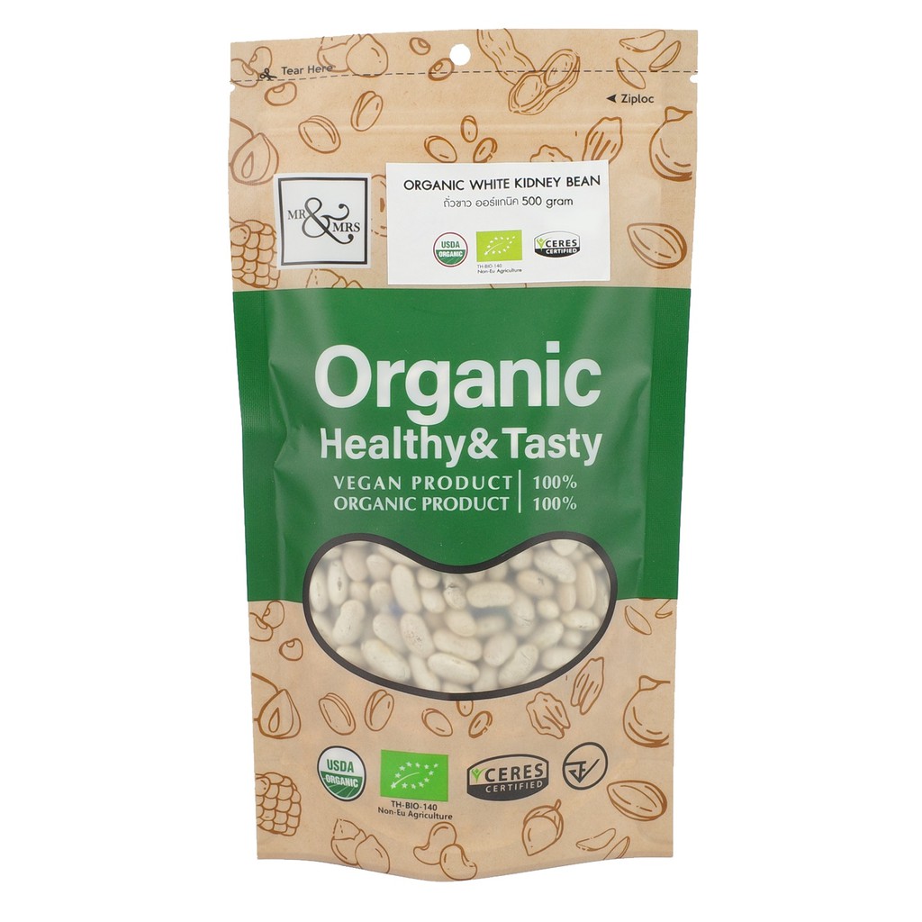 ถั่วขาว ออร์แกนิค ตรามิสเตอร์แอนด์มิสซีส 500กรัม / Organic White kidney bean (Mr.&Mrs.Brand) 500g