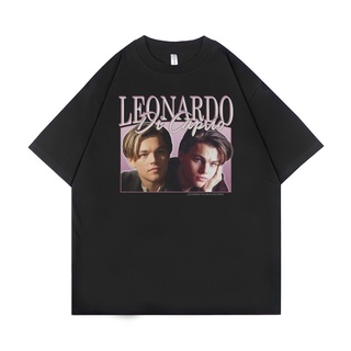 แขนสั้นcrew neckเสื้อยืด ขนาดใหญ่ พิมพ์ลาย Psycho Crucify Leonardo Di Caprio | สีดํา | เสื้อยืด ขนาดใหญ่ | สไตล์วินเทจ |