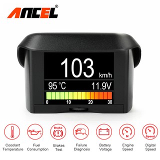 Ancel A202 เครื่องสแกนเนอร์วัดความเร็วน้ํามันเชื้อเพลิง หน้าจอดิจิทัล OBD2 OBD2 PK ancel P10 hud สําหรับรถยนต์