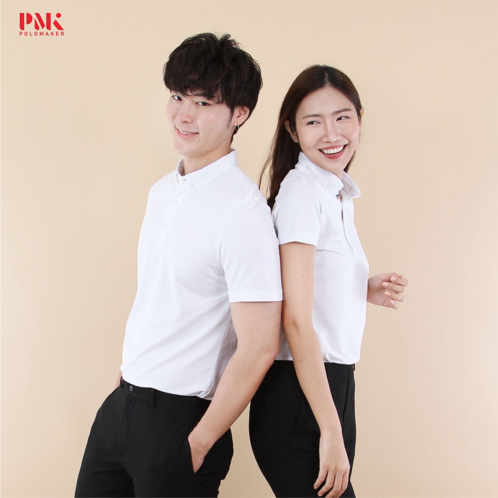 PMK - Prima Elite PE001 - เสื้อโปโล สีขาว เบา สวมใส่สบาย