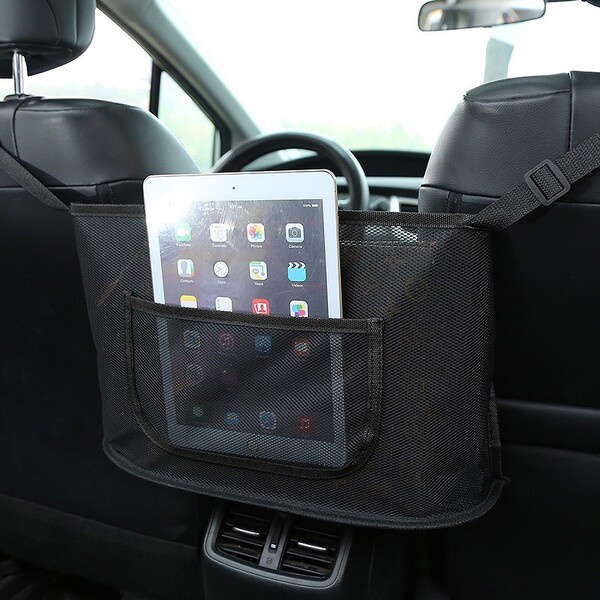 กระเป๋าตาข่ายช่องกลางเบาะ เก็บของในรถยนต์ ใช้วางกระเป๋า ใส่มือถือ แท็บเล็ต และเอกสาร GG